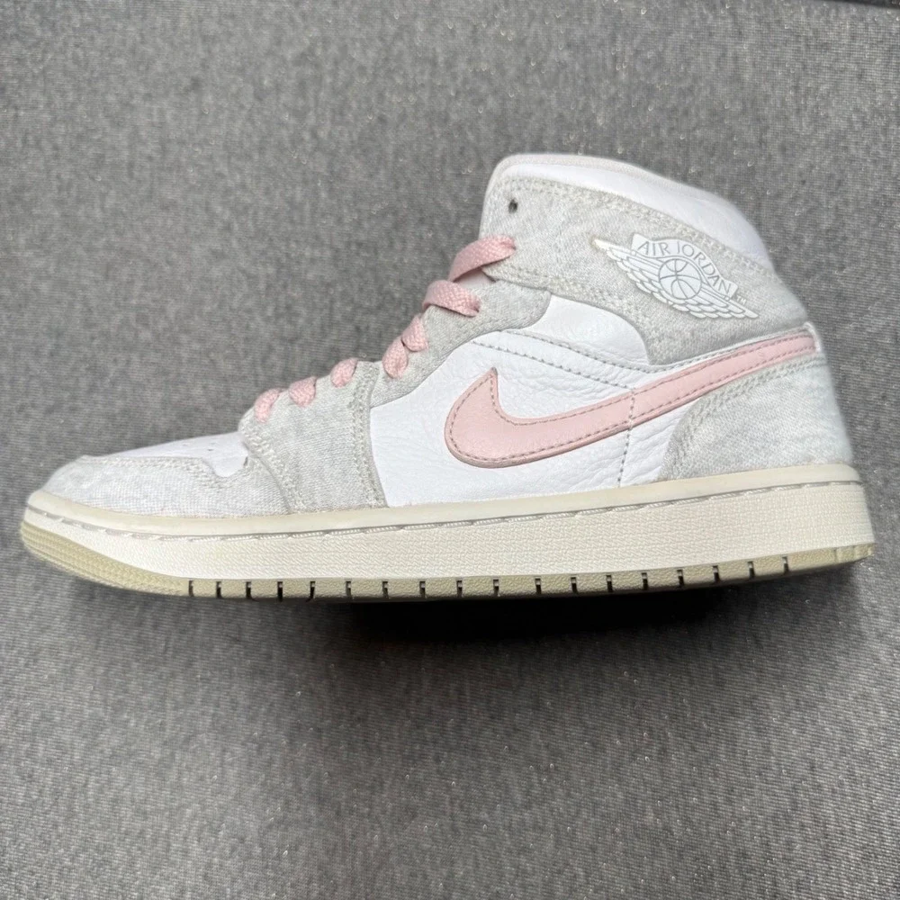 Air Jordan 1 Mid iron ore Pink Salt White Grey Sneakers 7.5